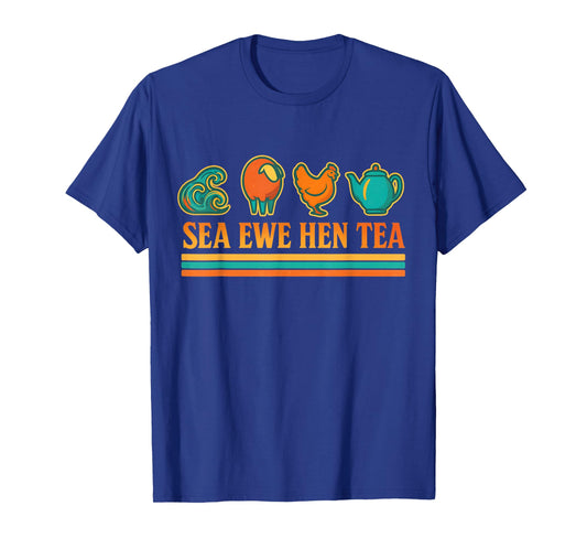 Sea Ewe Hen Tea Funny Pun Saying Retro Style T-Shirt