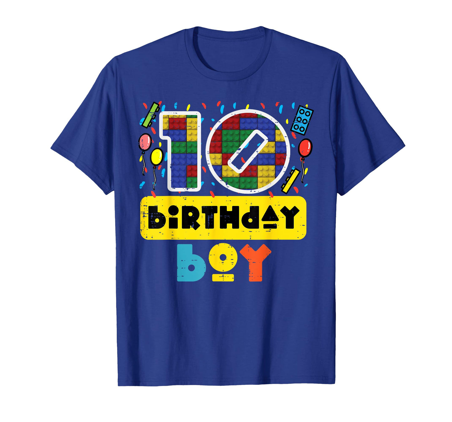 10 Birthday Boy Building Blocks 10th Bday Party Boys Kids T-Shirt