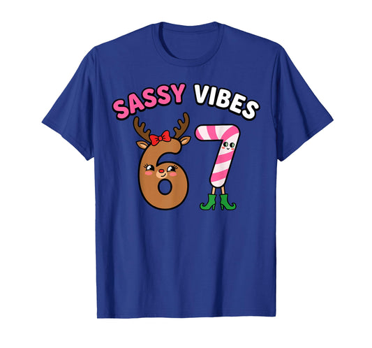 Sassy Vibes 67 Reindeer Candy Cane Christmas T-Shirt