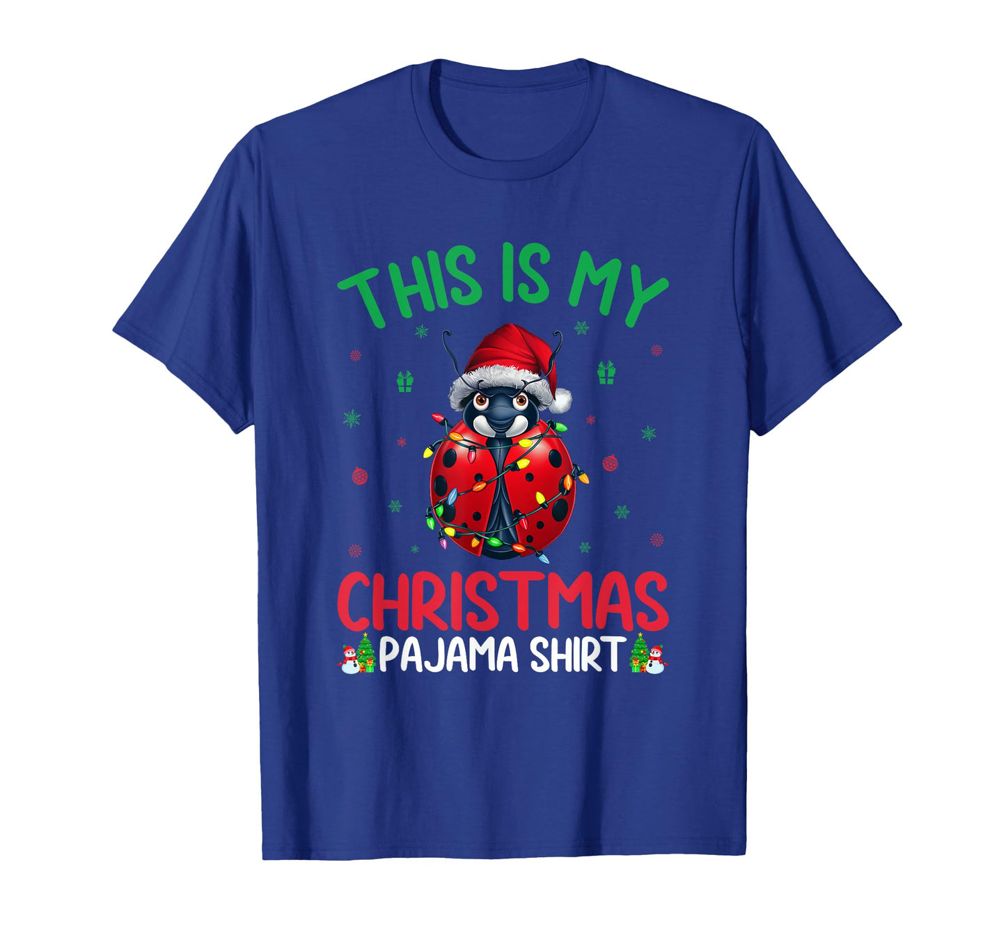Ugly Xmas Tree Lights Santa Ladybug Christmas Pajama T-Shirt