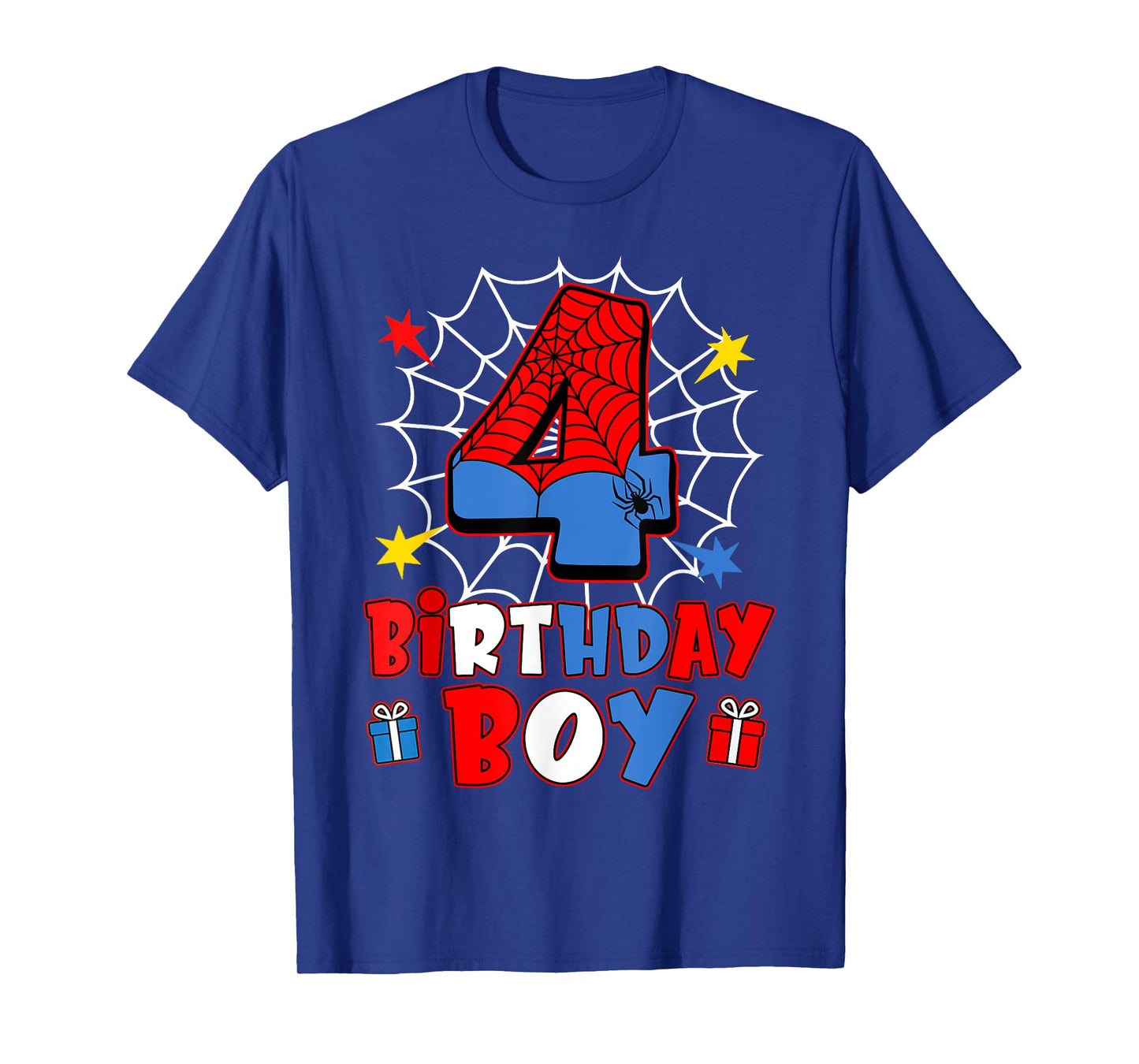 Kids Spider Web Four 4 Years Old It's My 4th Birthday Boy T-Shirt