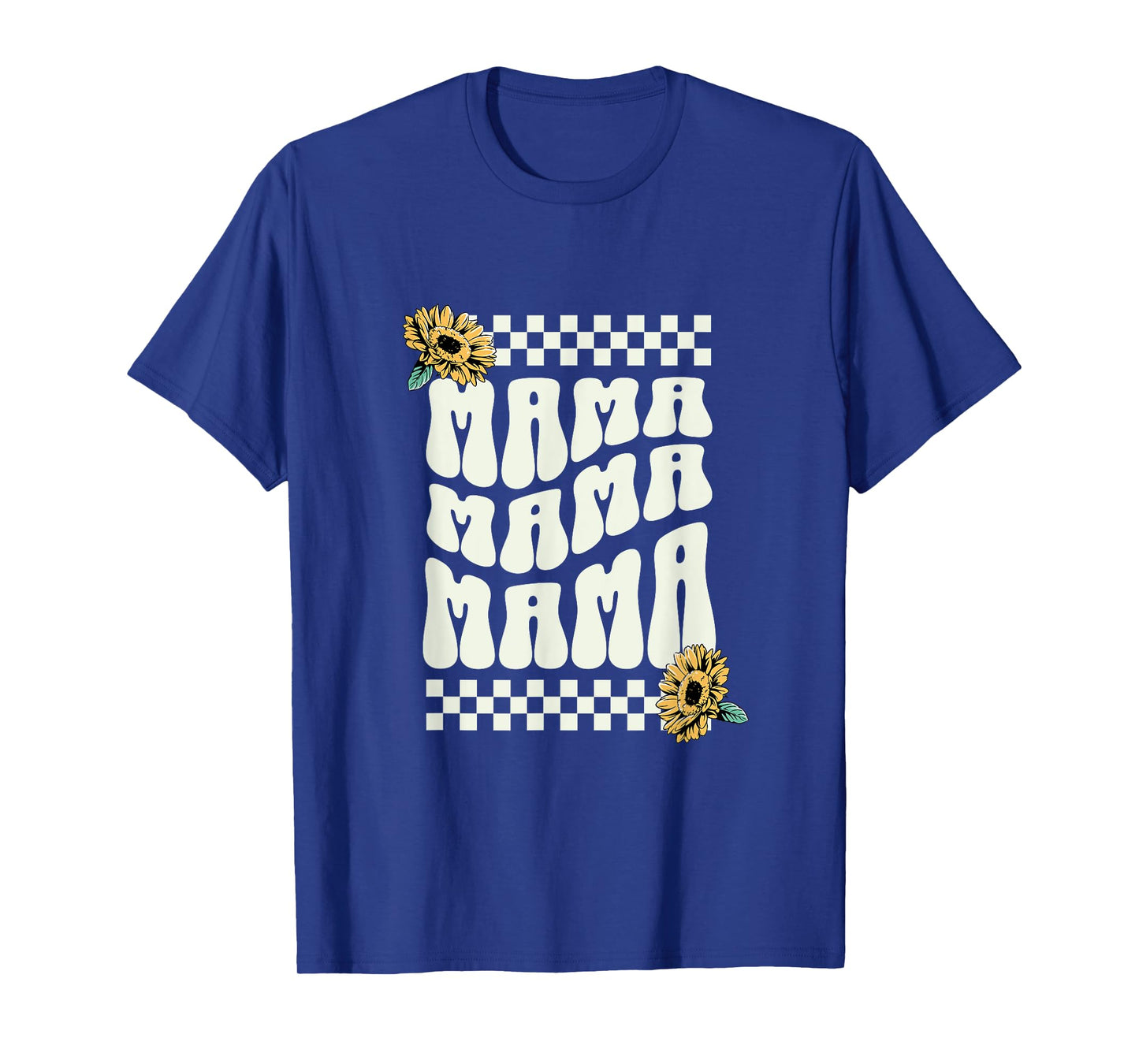 Mama With Checkered Border and Sunflowers Mom Mother Mommy T-Shirt