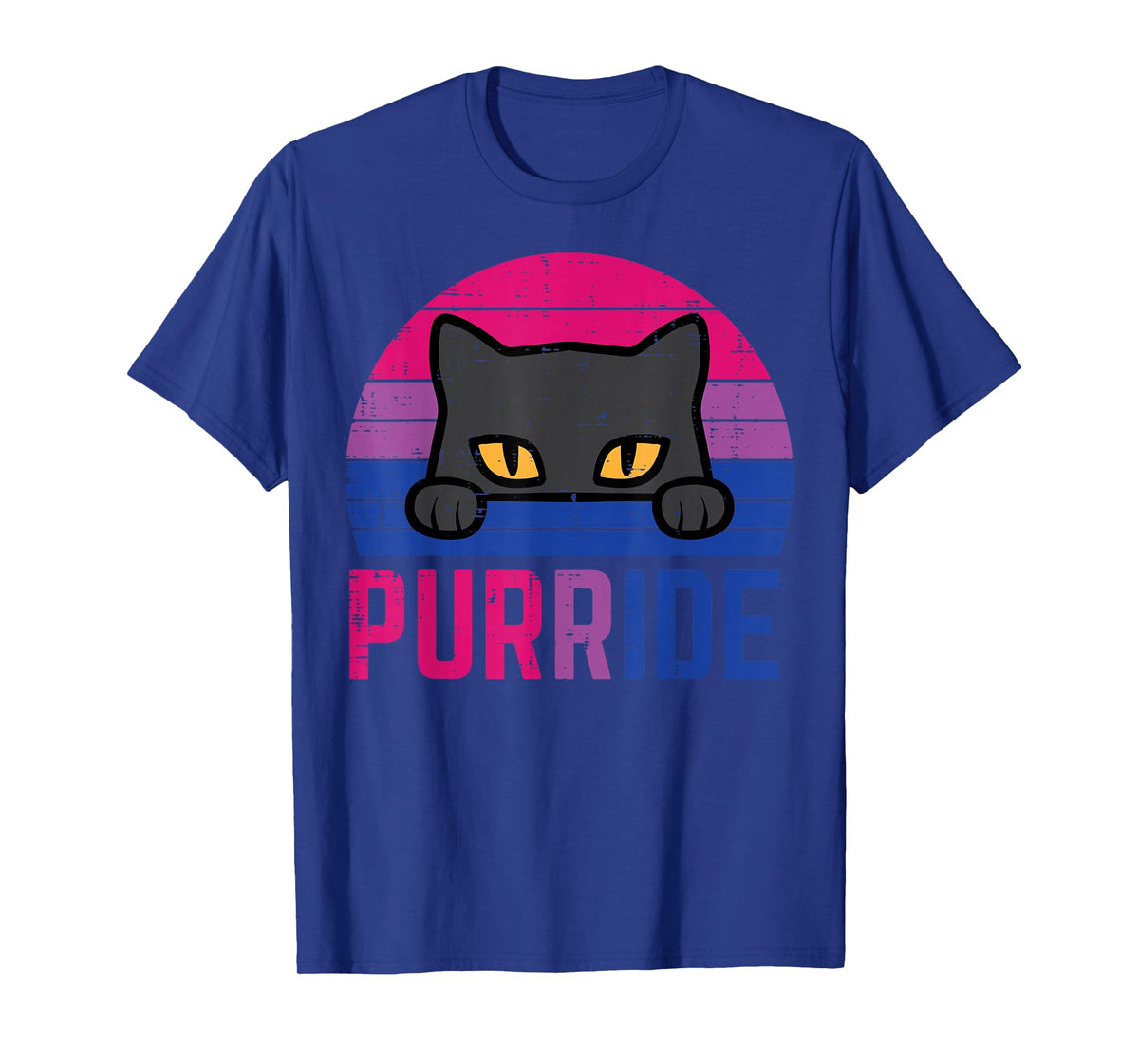 Bisexual Cat Purride Retro Bi Pride Flag LGBTQ Women Girls T-Shirt