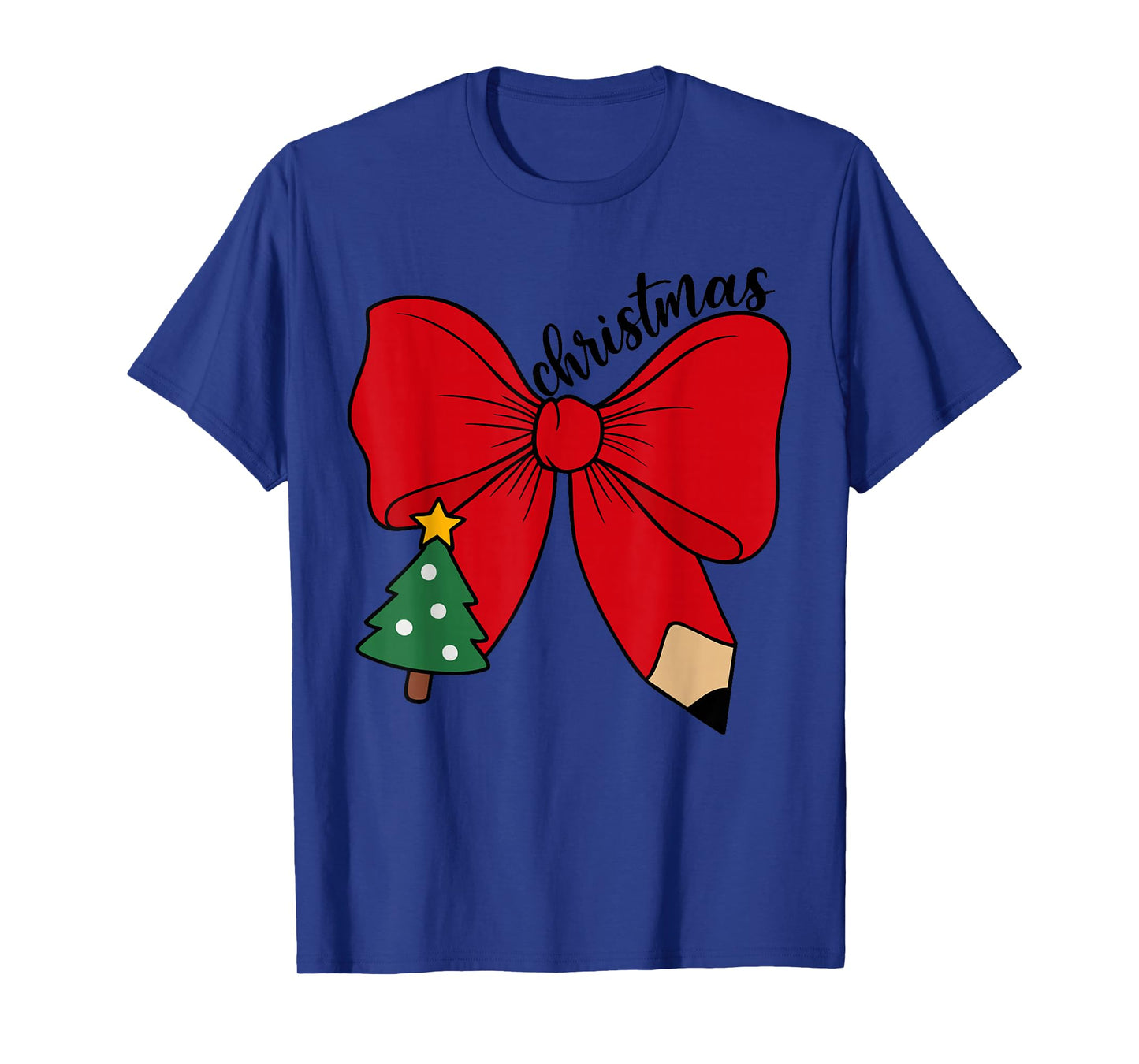 Cute Christmas Teacher Red Bow with Pencil Holiday Classroom T-Shirt