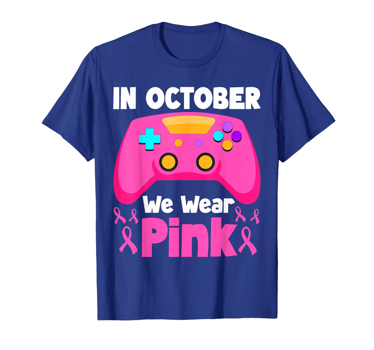 in October We Wear Pink Breast Cancer Gaming Kids Boys Youth T-Shirt