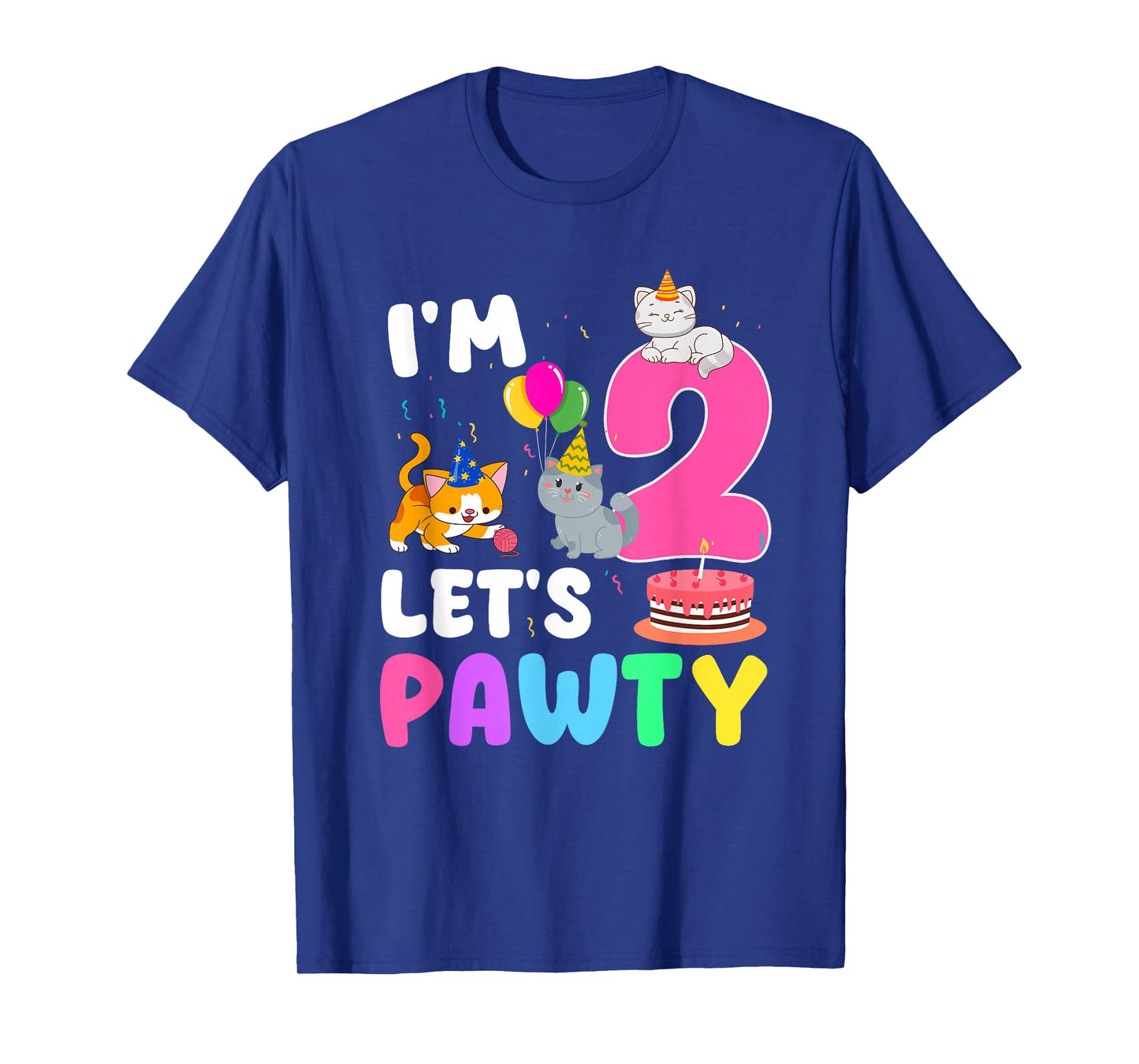 I'm 2 Let's Pawty 2 Year Old Birthday Girl Cat Theme Party T-Shirt