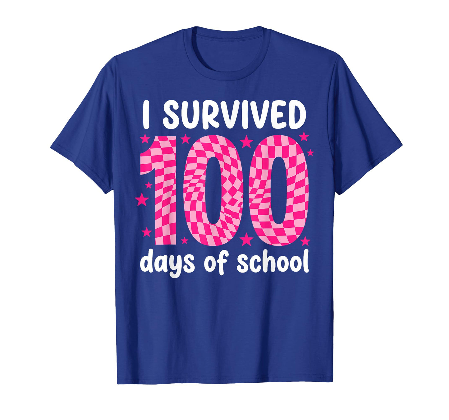 100 Days of School Pink Groovy Checkered Preppy Retro T-Shirt