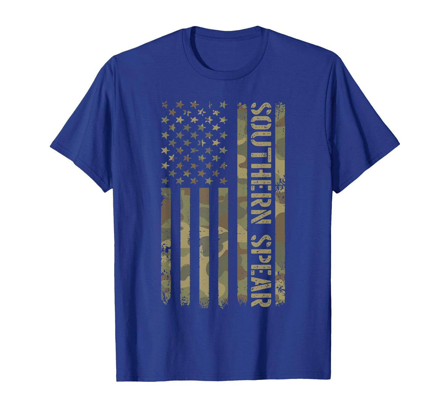 Southern Spear Veterans Distressed Camouflage American Flag T-Shirt