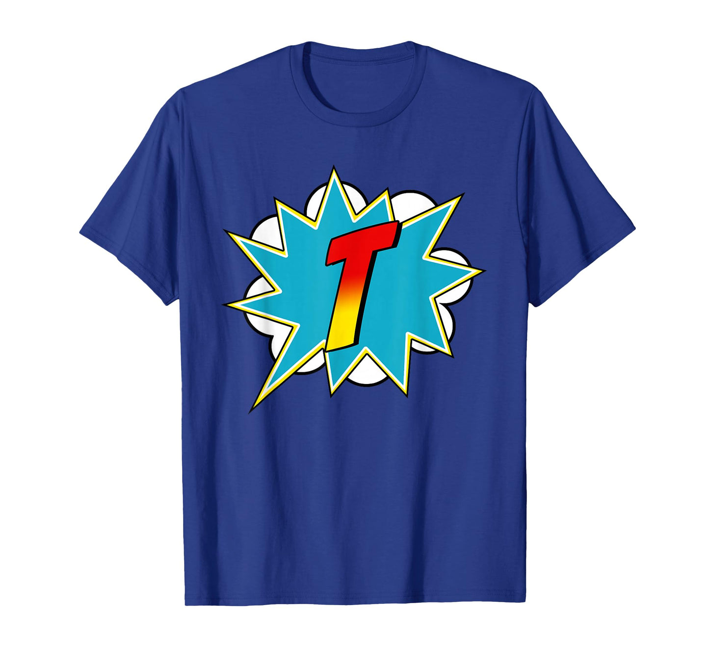 Letter Superhero Name Comic Costume T-Shirt: Black, Small, Retro, Superhero, Cartoon, Unisex-Adults & Kids, Short Sleeve, T-Shirt, Retro-Superhero-T-Shirt