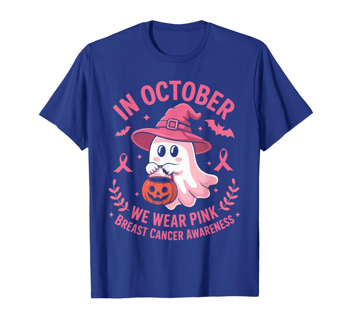 Halloween Ghost in October We Wear Pink Breast Cancer Women T-Shirt