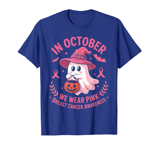 Halloween Ghost in October We Wear Pink Breast Cancer Women T-Shirt