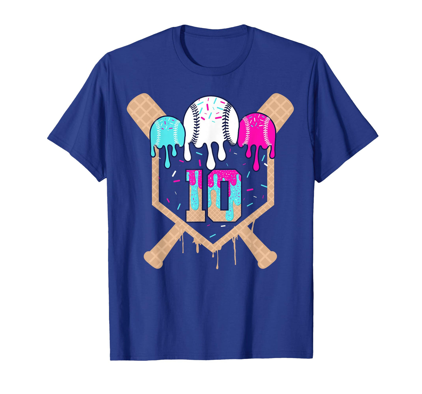 Baseball 10 Year Old Ice Cream Drip 10th Birthday Number 10 T-Shirt