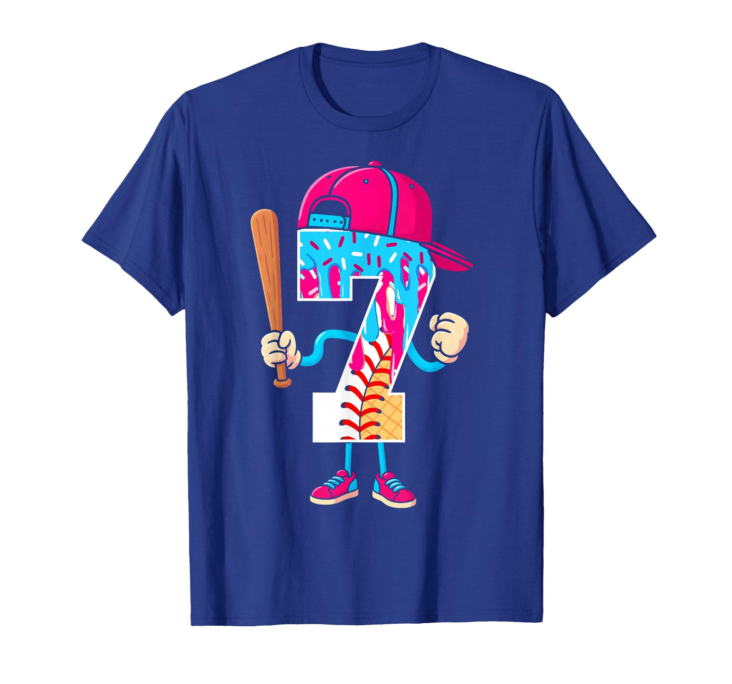 Baseball 7 Year Old Ice Cream Drip 7th Birthday Boy Number 7 T-Shirt