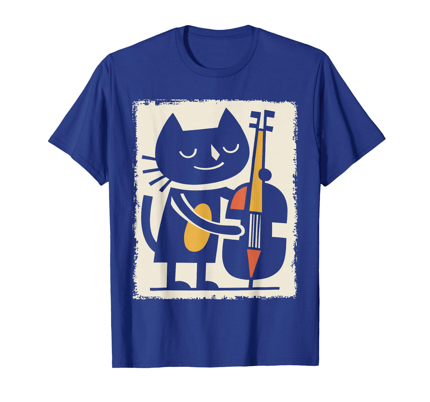 Retro Cat Upright Bass Illustration Jazz Cartoon Art T-Shirt