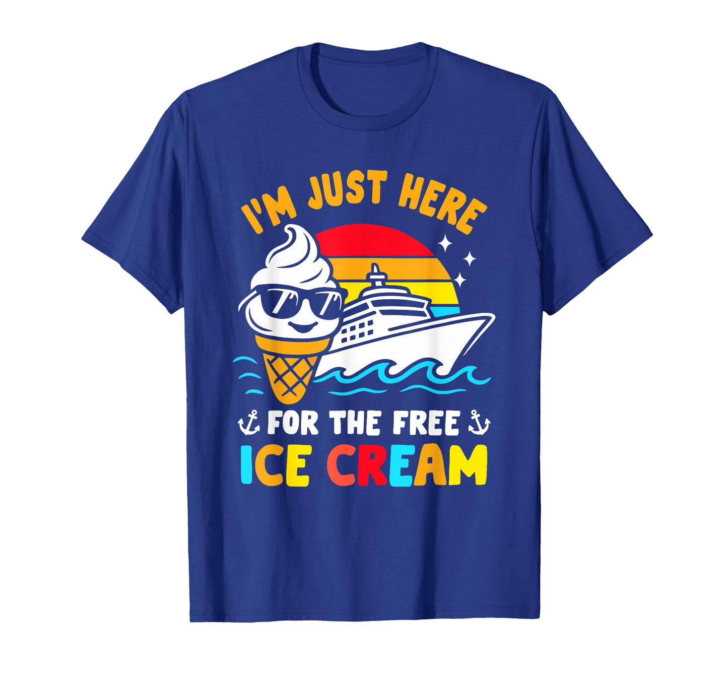 Just Here for Free Ice Cream Funny Cruise Travel Matching T-Shirt