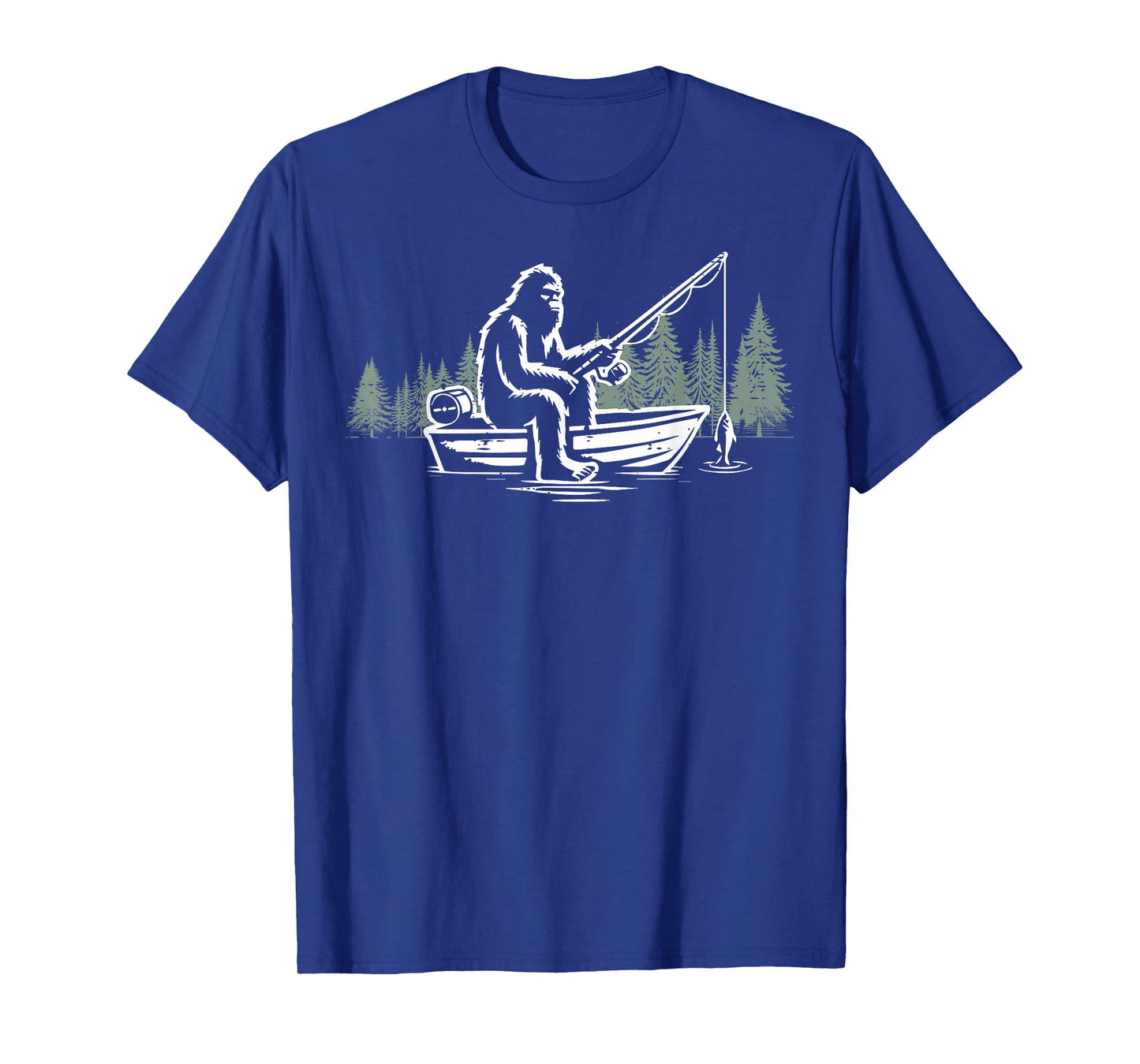 Bigfoot Fishing Boat Funny Sasquatch Fisherman Men Women Kid T-Shirt