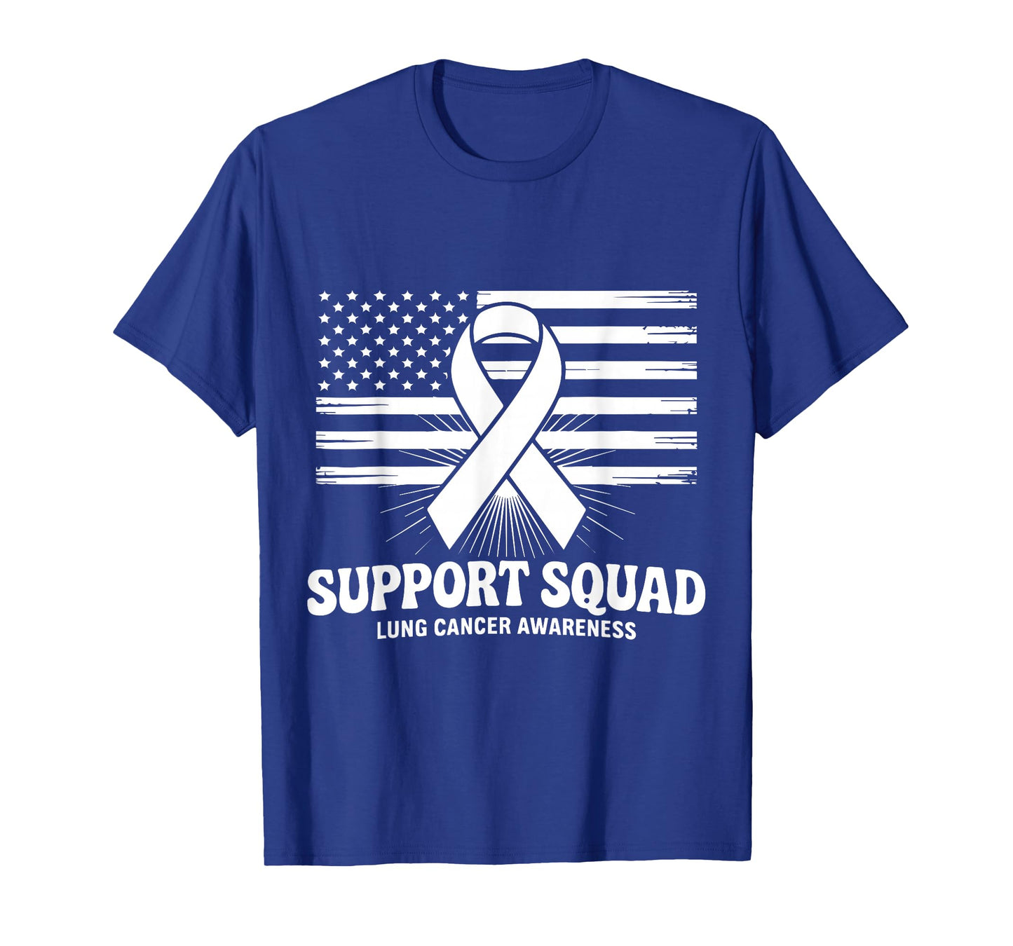 Support Squad Lung Cancer Awareness White Ribbon USA Flag T-Shirt