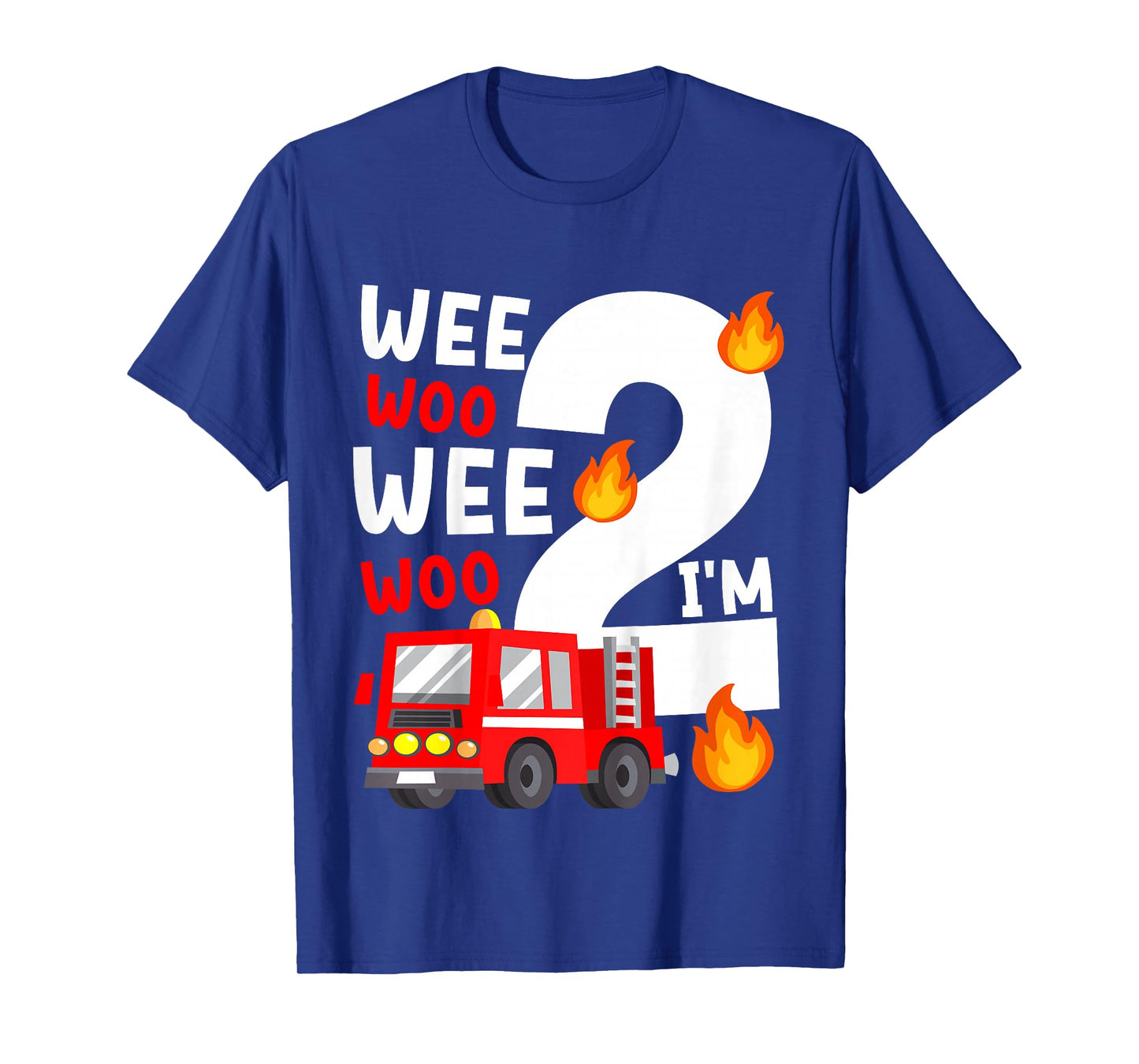 Kids Wee Woo I'm 2 Years Old Red Fire Truck Boys 2nd Birthday T-Shirt