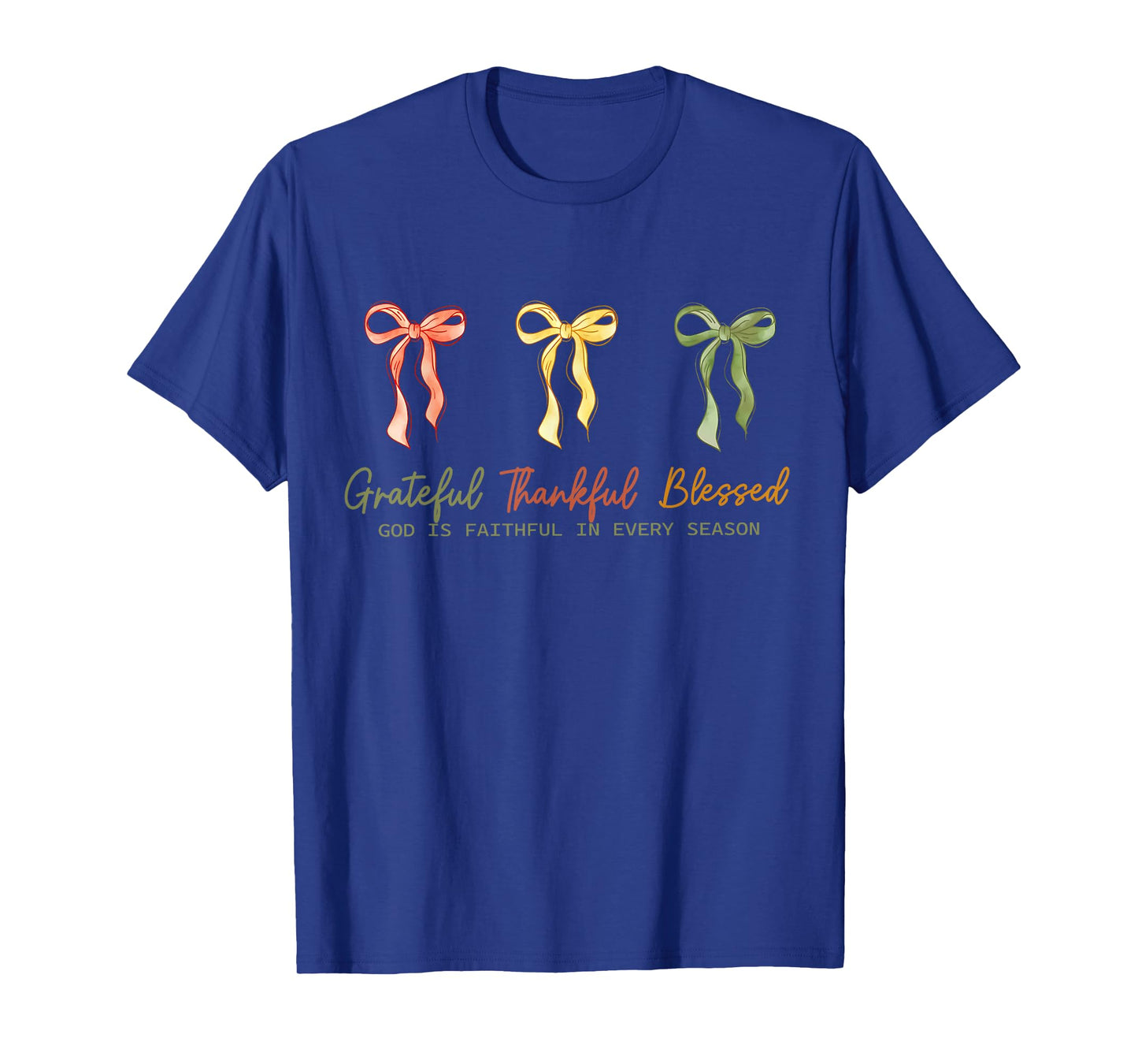 Grateful Thankful Blessed Fall Christian Faith Coquette Bow T-Shirt