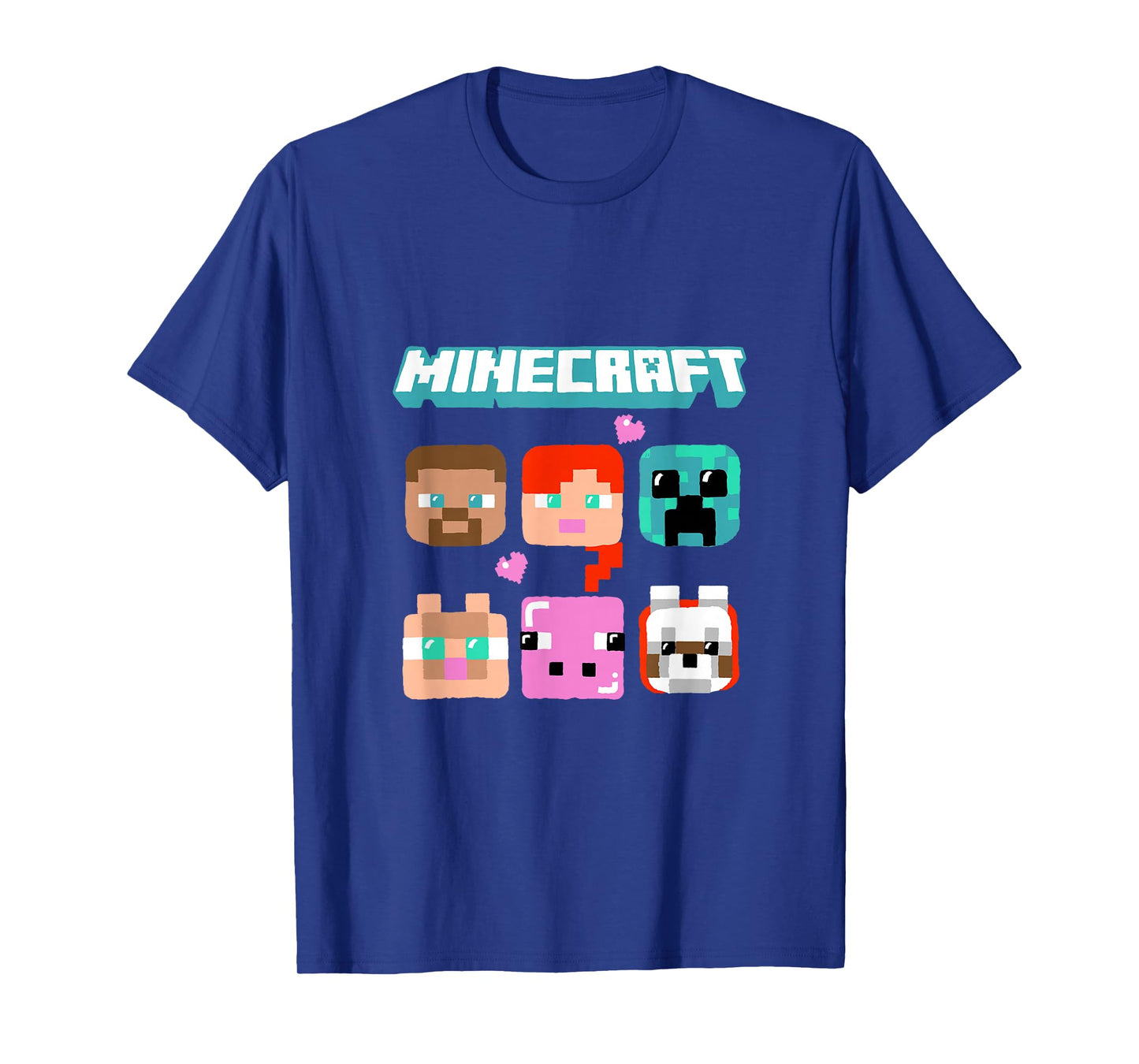 Minecraft Characters Faces With Hearts And Logo T-Shirt