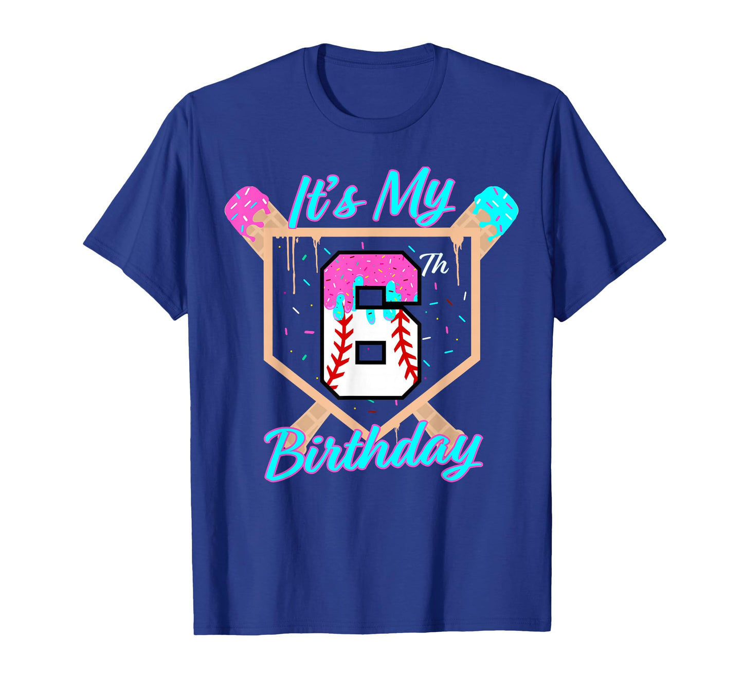 Baseball 6 Year Old Ice Cream Drip 6th Birthday Boy Number 6 T-Shirt