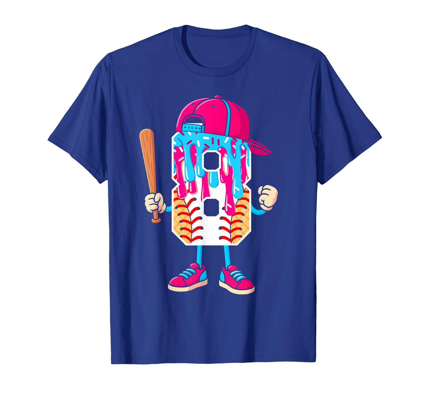 Baseball 8 Year Old Ice Cream Drip 8th Birthday Boy Number 8 T-Shirt