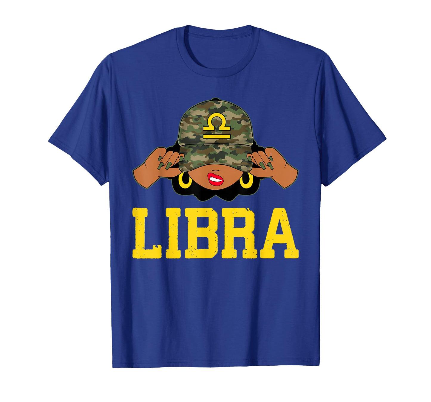 Libra Queen Sassy Black Woman Camouflage Cap Zodiac T-Shirt
