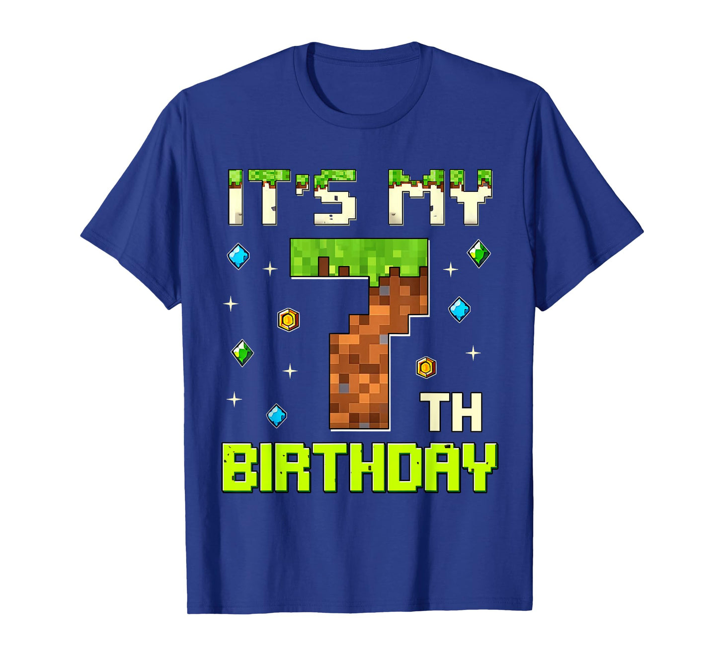 Boys Kids It's My 7th Birthday Game Pixel 7 Years Old T-Shirt