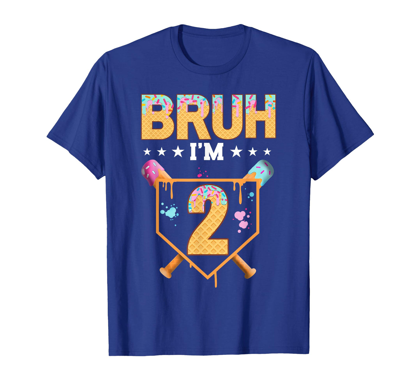 Bruh 2nd Birthday Boy Baseball Ice Cream Drip 2 Year Old Boy T-Shirt