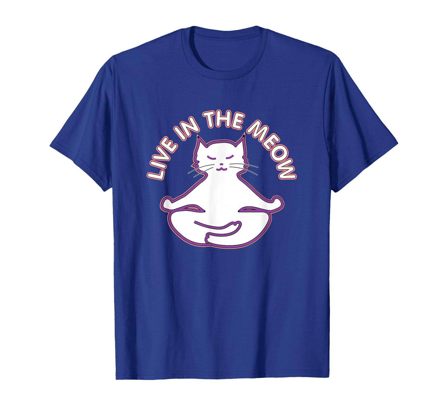 Yoga Teacher Gifts LAD Graphics Yoga Cat 'Live In The Meow' Yogi Kitty Meditation Black Women's Unisex Classic Fit Short Sleeve T-Shirt