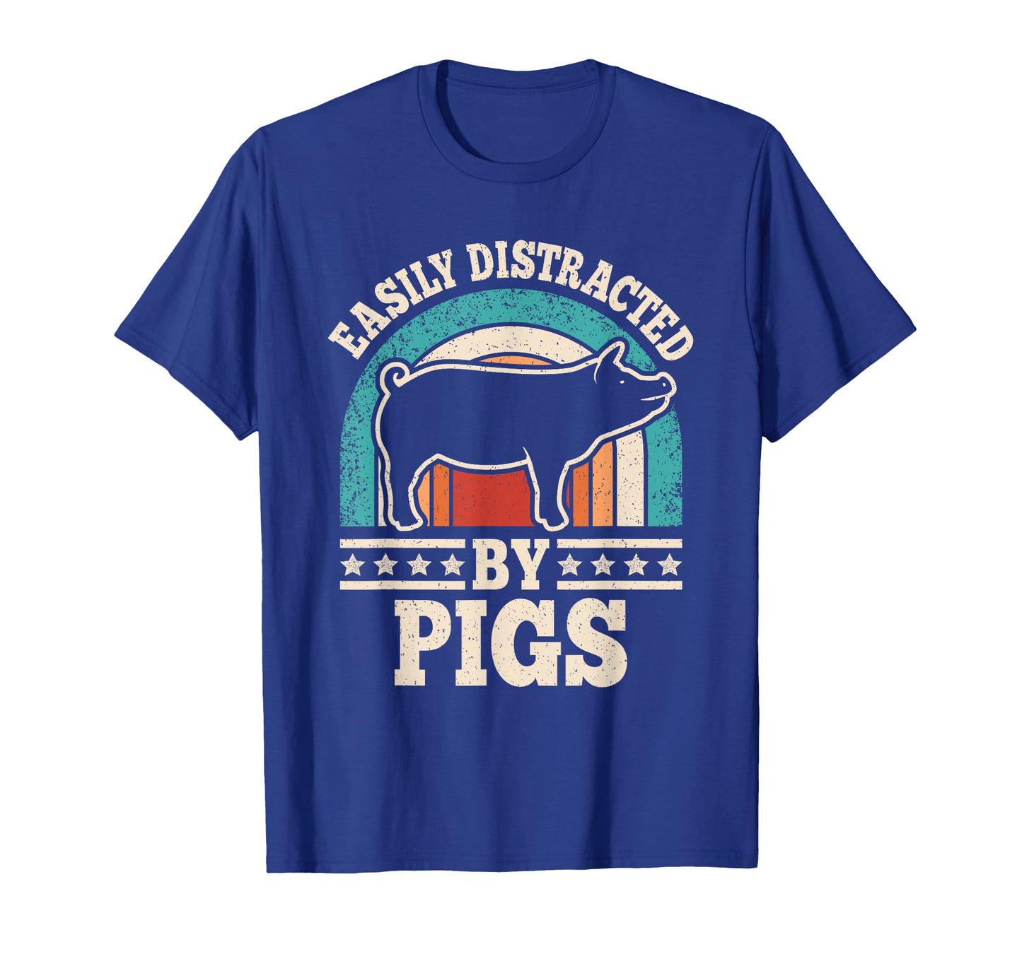 Easily Distracted By Pigs Farming Farmer Retro Men Women T-Shirt