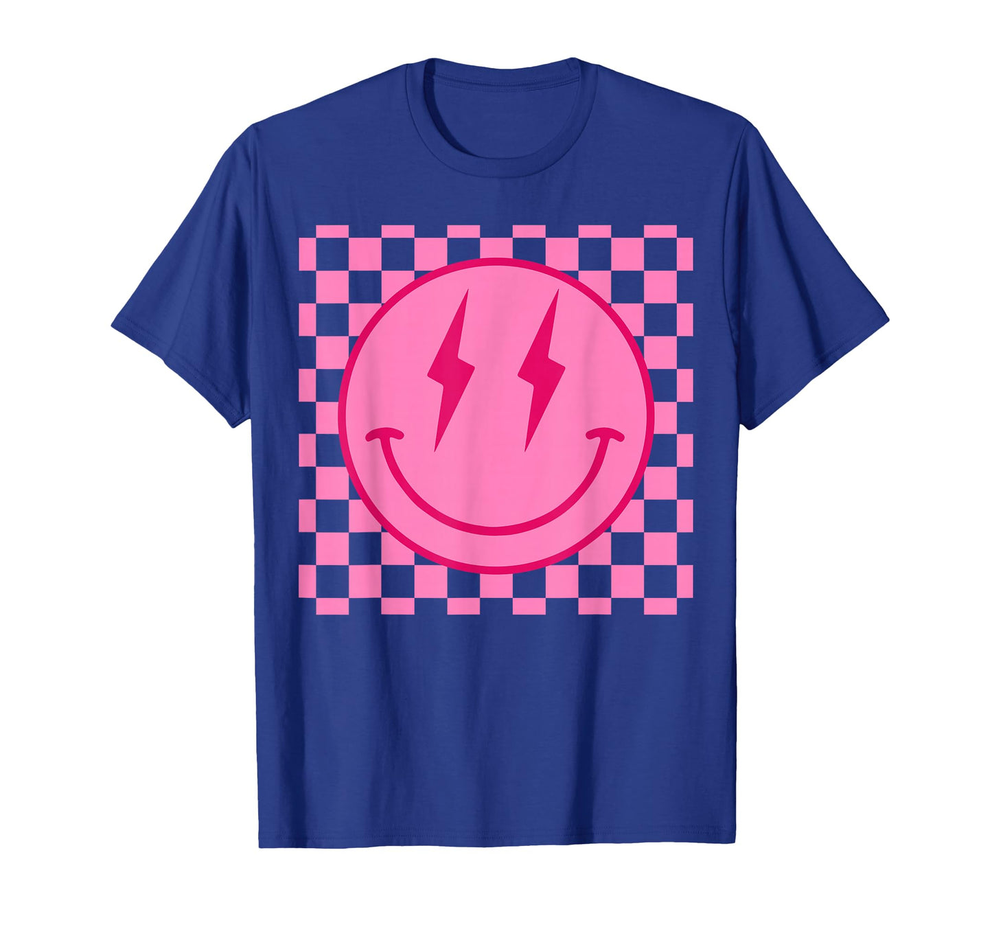 Retro Happy Face Shirt Checkered Pattern Smile Face Trendy T-Shirt