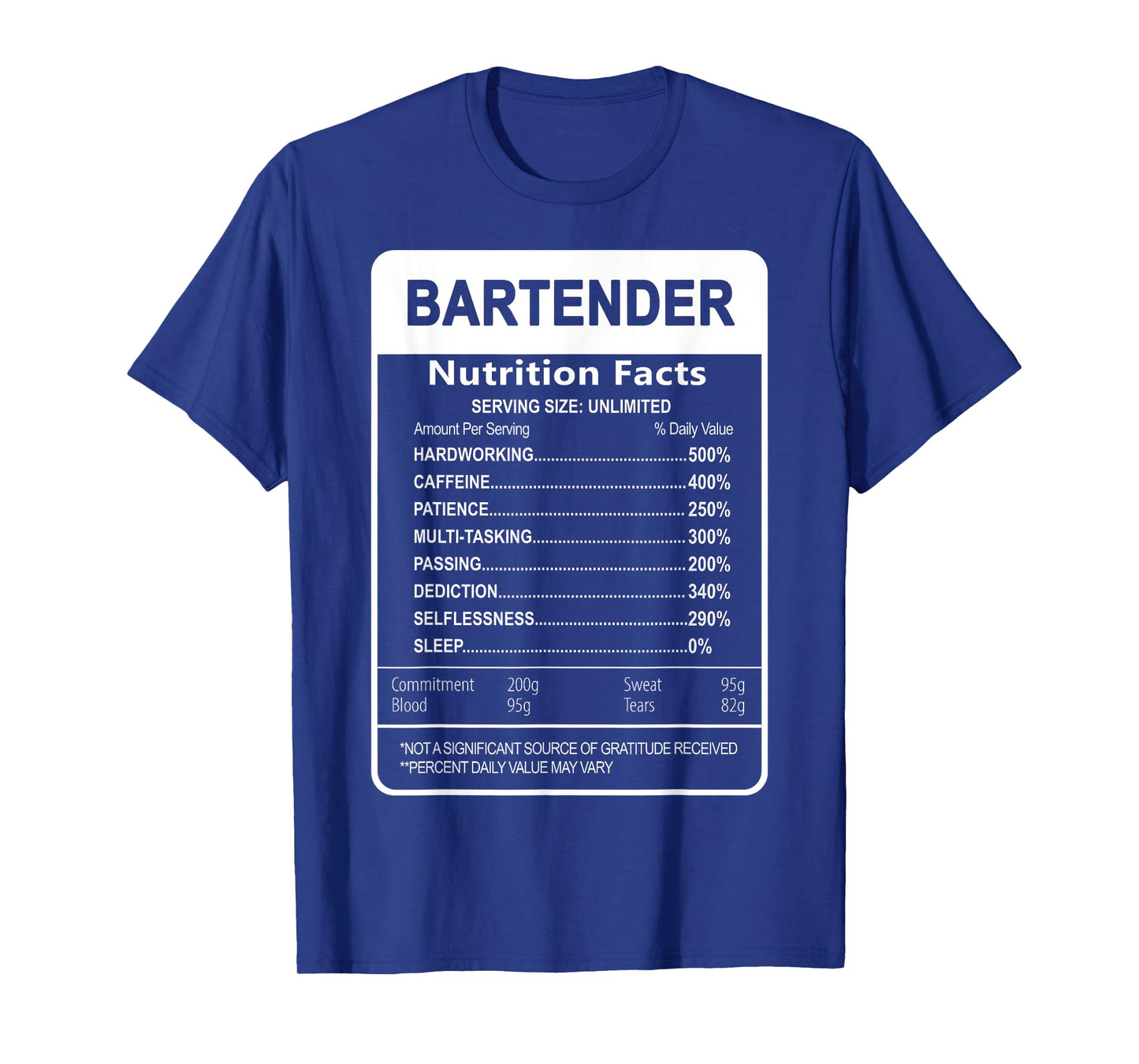 Bartender Nutrition Facts Sarcastic Graphic T-Shirt