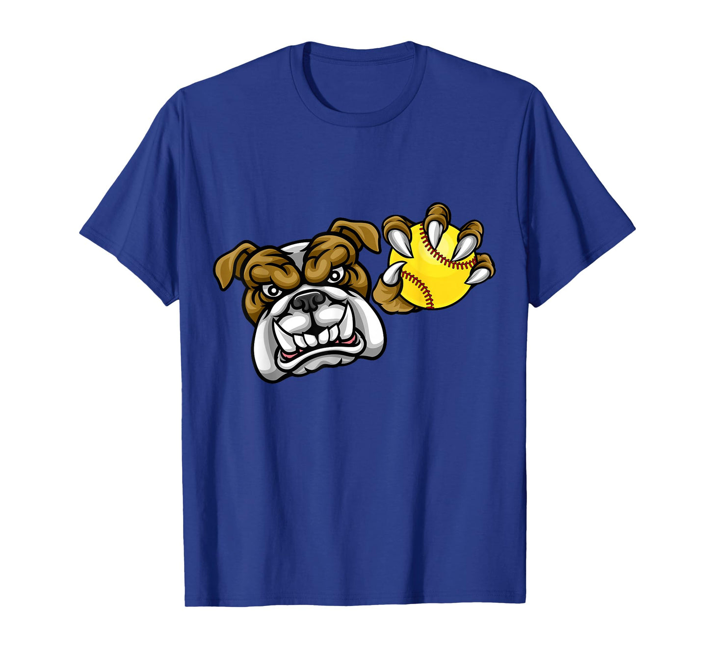 Bulldog Dog Cartoon Character Holding a Softball Ball T-Shirt