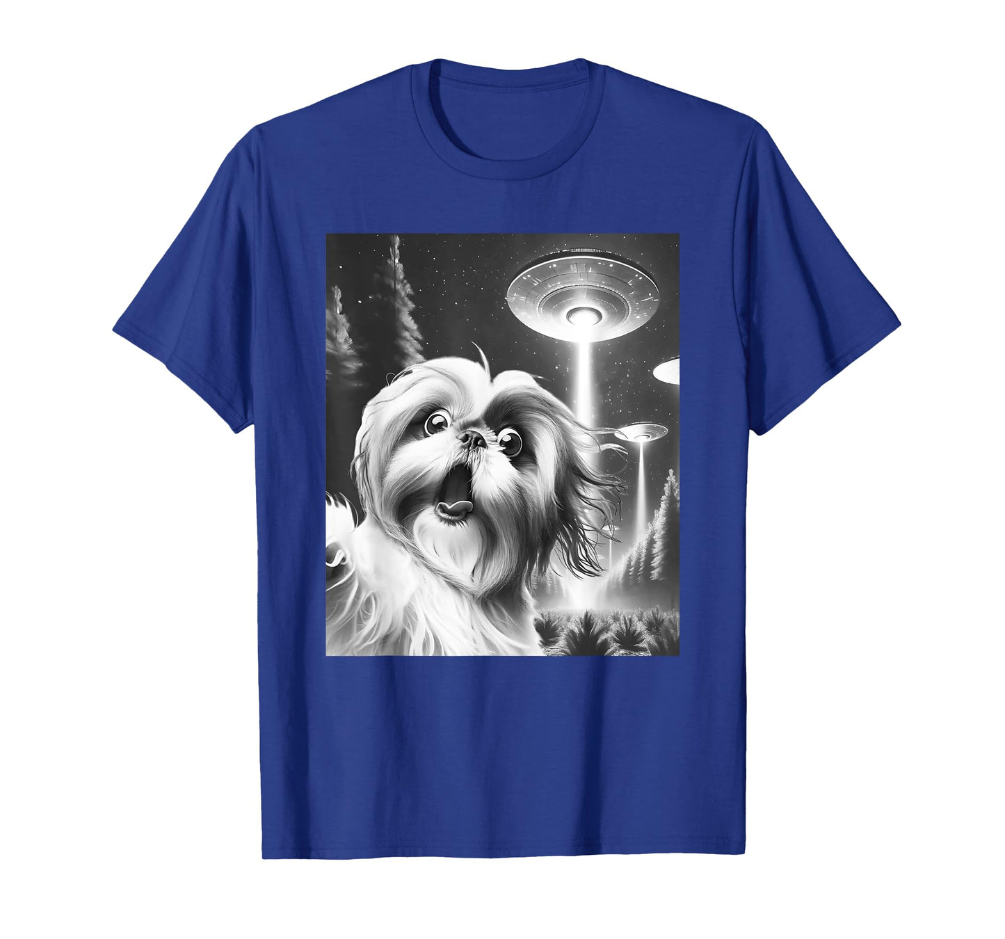 Funny Shih Tzu Alien UFO Taking a Selfie Dog Mom Dad Men Women Girls Kids T-Shirt