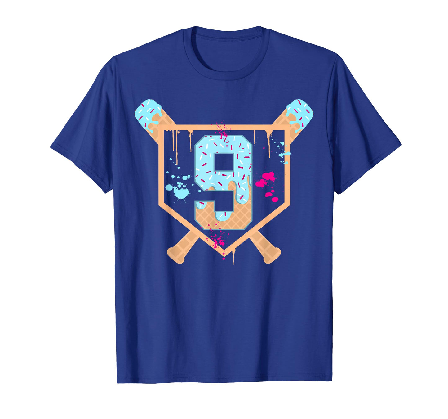 Baseball 9 Year Old Ice Cream Drip 9th Birthday Boy Number 9 T-Shirt
