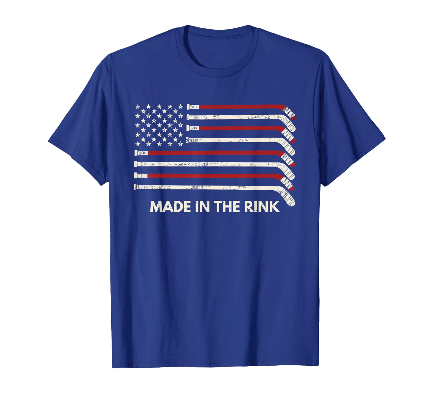 Built in The Rink Hockey Stick USA Flag Faded Ice Rink Pride T-Shirt