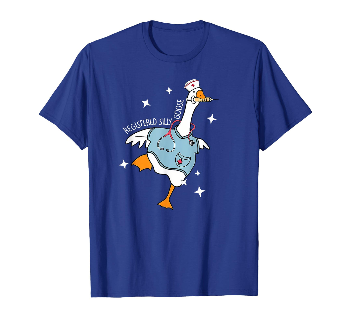 Nurse Silly Goose Pediatric Nurse Appreciation Black Cartoon Humor U-Neck Classic Fit Short Sleeve T-Shirt, Size Small, Unisex-Adult, Nurses, Nursing Students