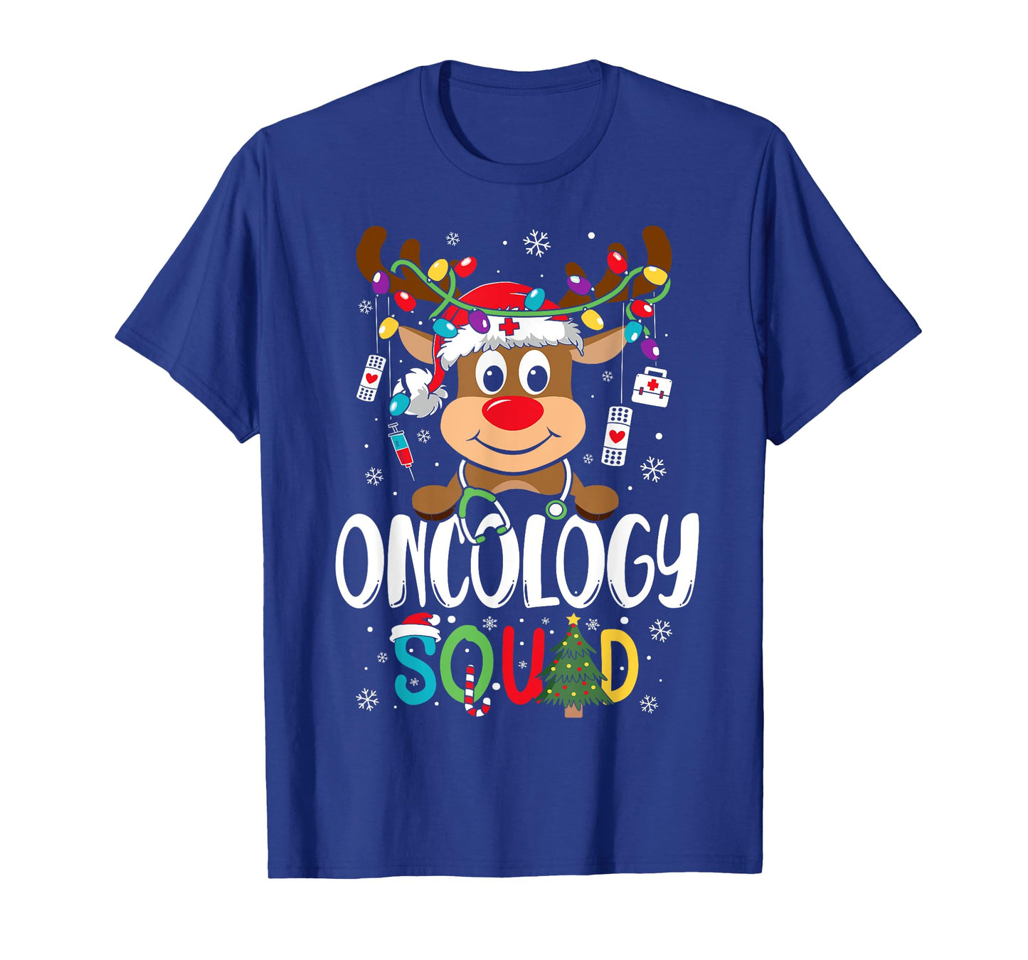 Oncology Nurse Squad Reindeer Stethoscope Nurse Christmas T-Shirt