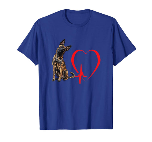 Dutch Shepherd Heartbeat EKG Funny Dog Owner Art T-Shirt