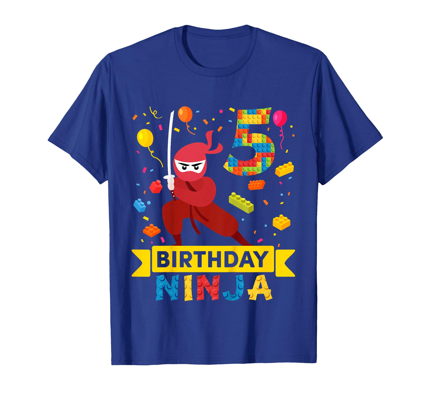 Kids 5 Year Old Building Blocks Ninja 5th Birthday Boy T-Shirt