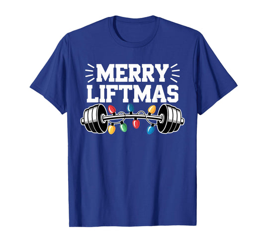 Christmas Gym Barbell Xmas Light Merry Liftmas Weightlifter T-Shirt