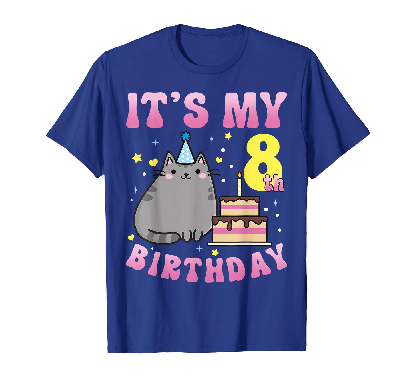 8 Years Old Girl Boy It's My 8th Birthday Cute Kawaii Cat T-Shirt