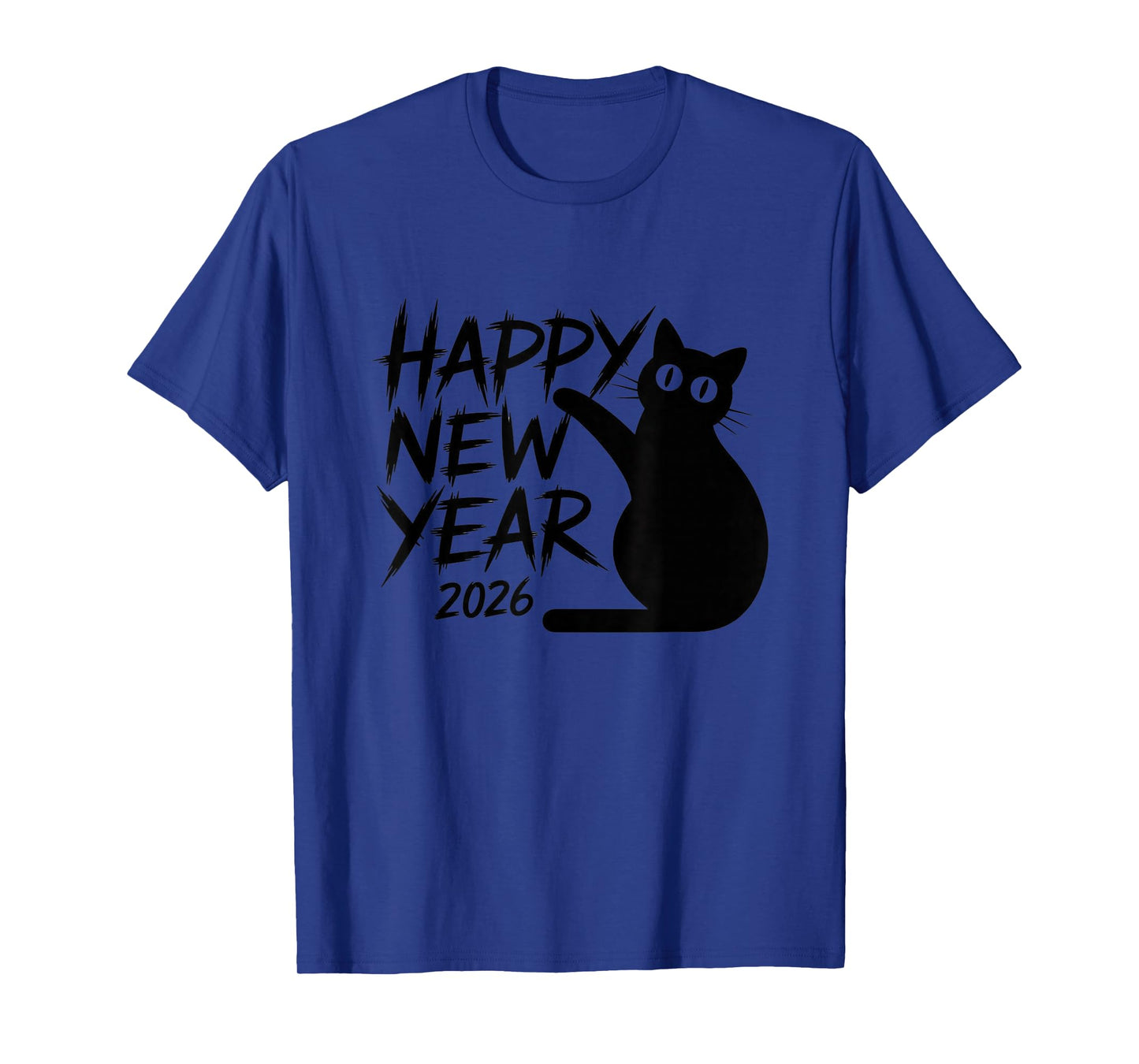 Happy New Year 2026 Black Cat Cute Minimal Holiday Design T-Shirt