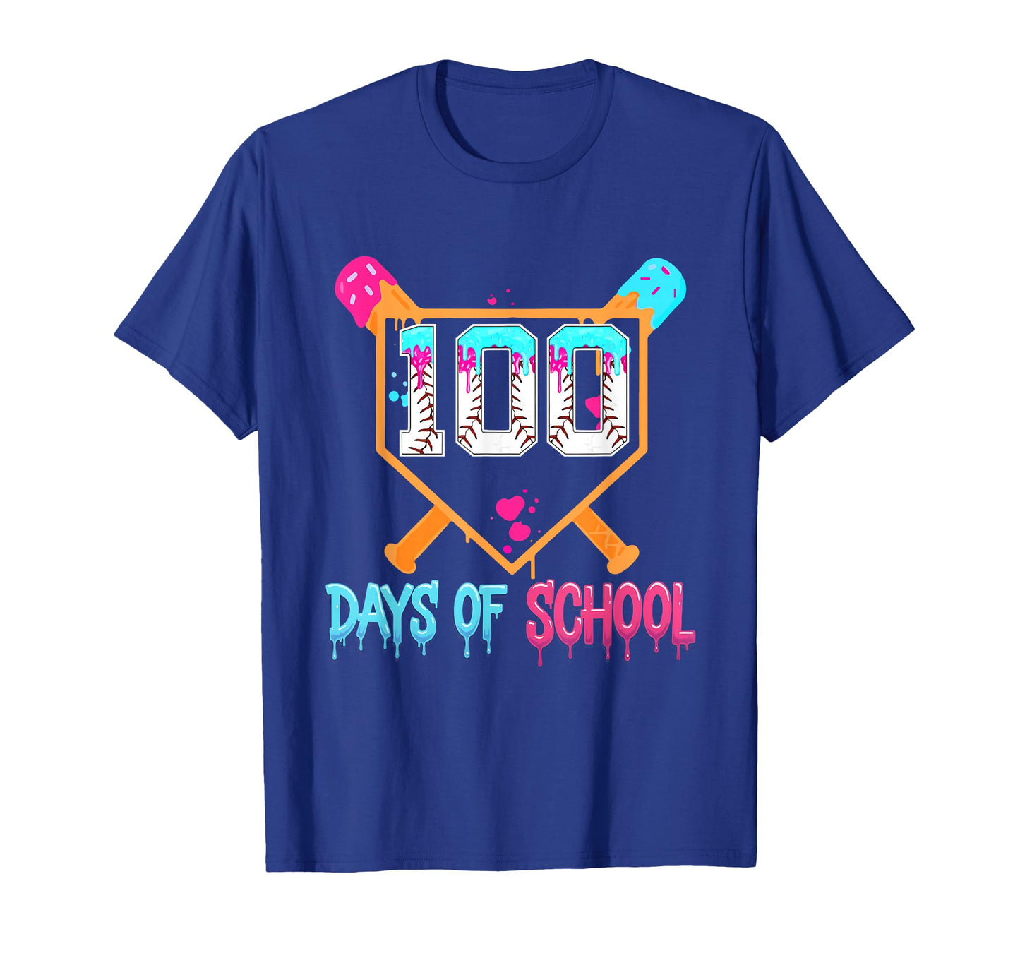 100 Days of School Baseball Ice Cream Drip 100th Day School T-Shirt