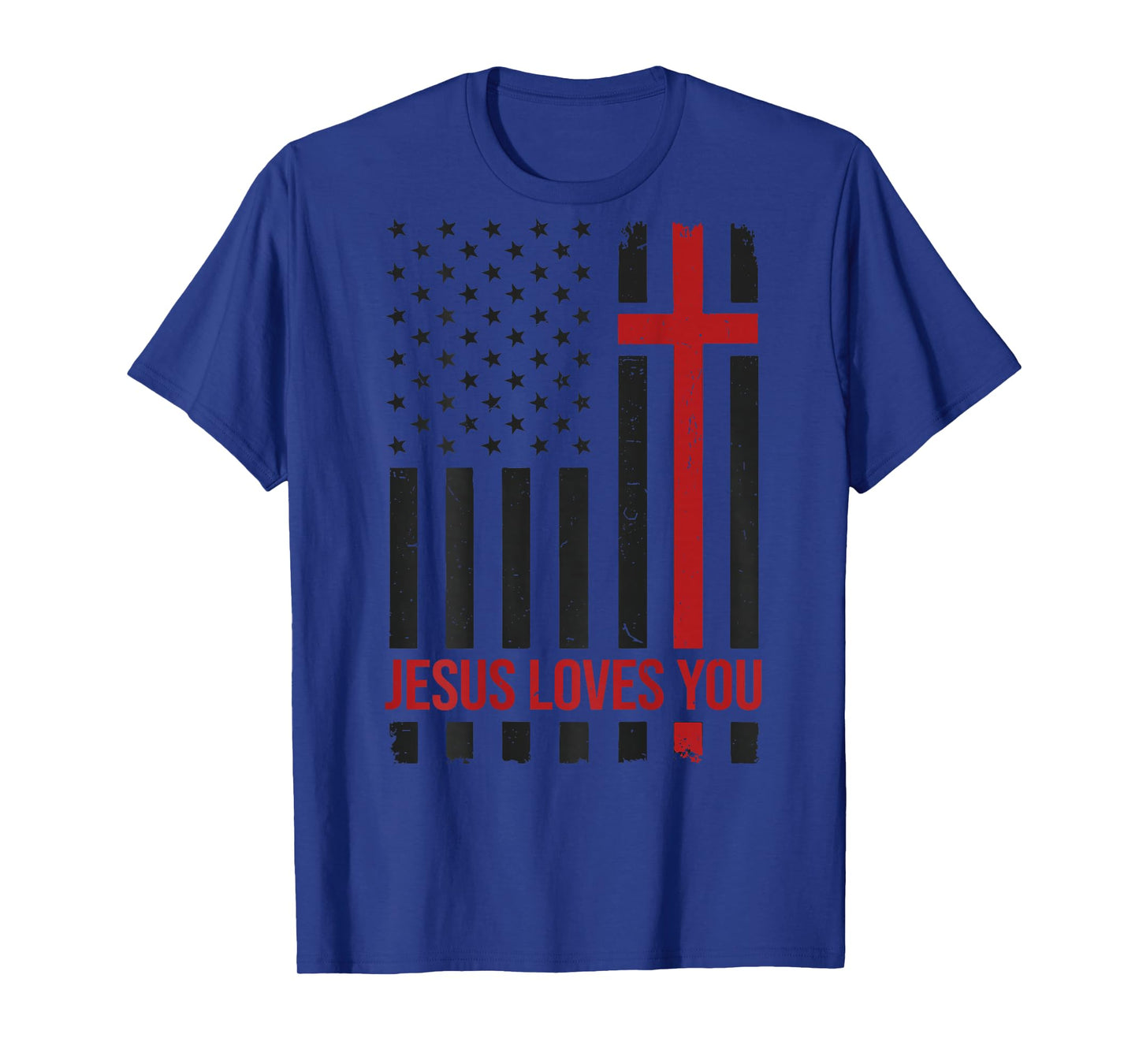 Mens Jesus Loves You Christian Faith Patriotic American Flag T-Shirt