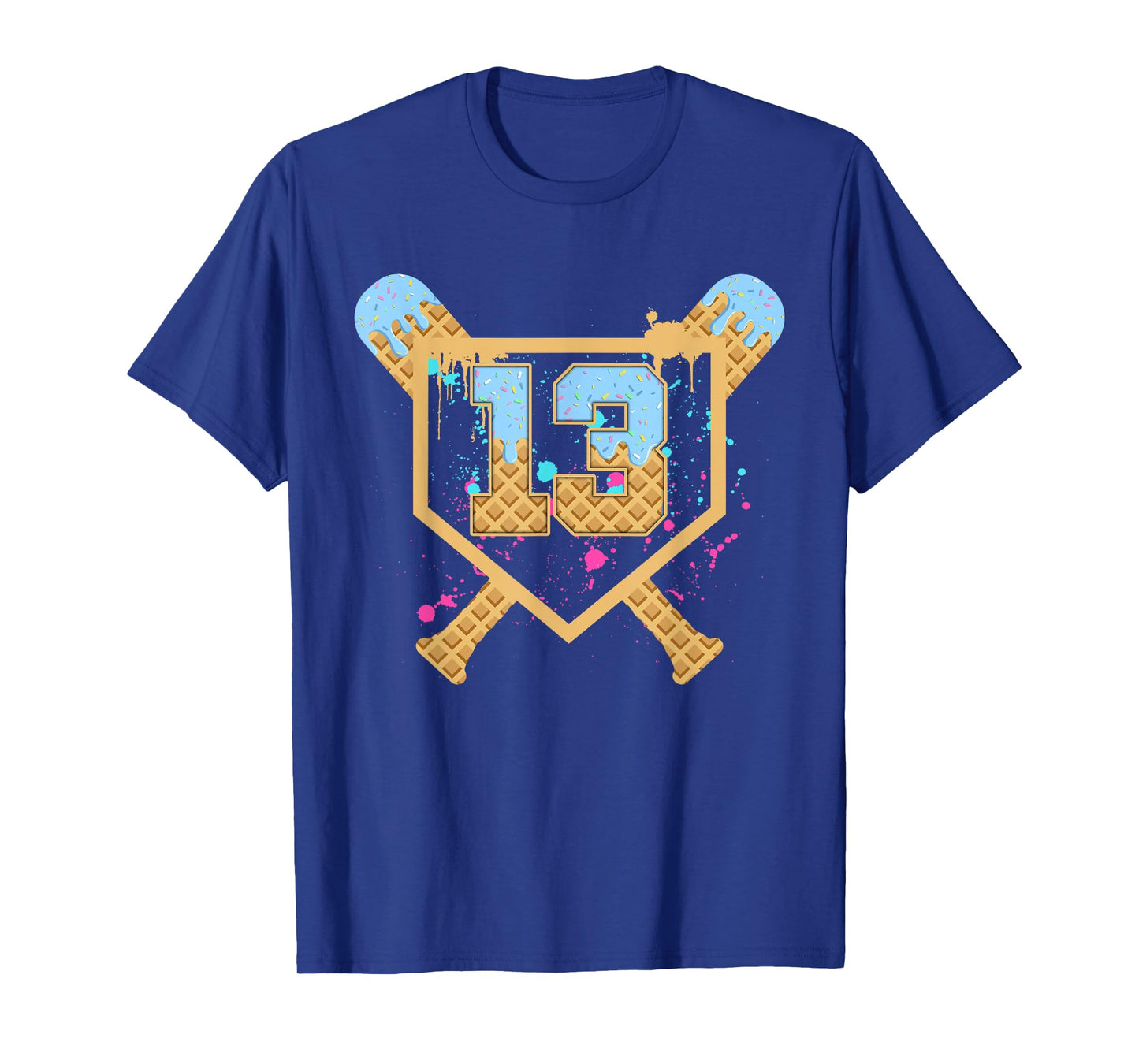 Baseball 13 Year Old Ice Cream Drip 13th Birthday Number 13 T-Shirt