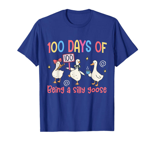 100 Days of School Girls Teacher 100th Day Silly Goose T-Shirt