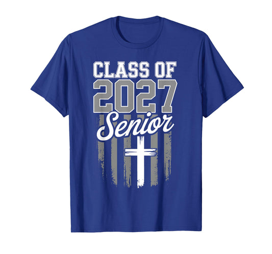 Senior Class of 2027 Christian American Flag 2027 Graduation T-Shirt