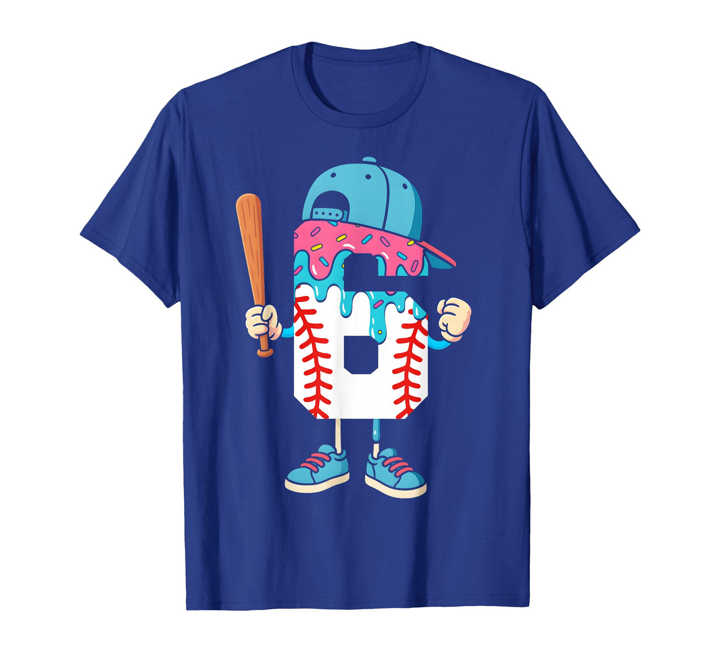 Baseball 6 Year Old Ice Cream Drip 6th Birthday Boy Number 6 T-Shirt